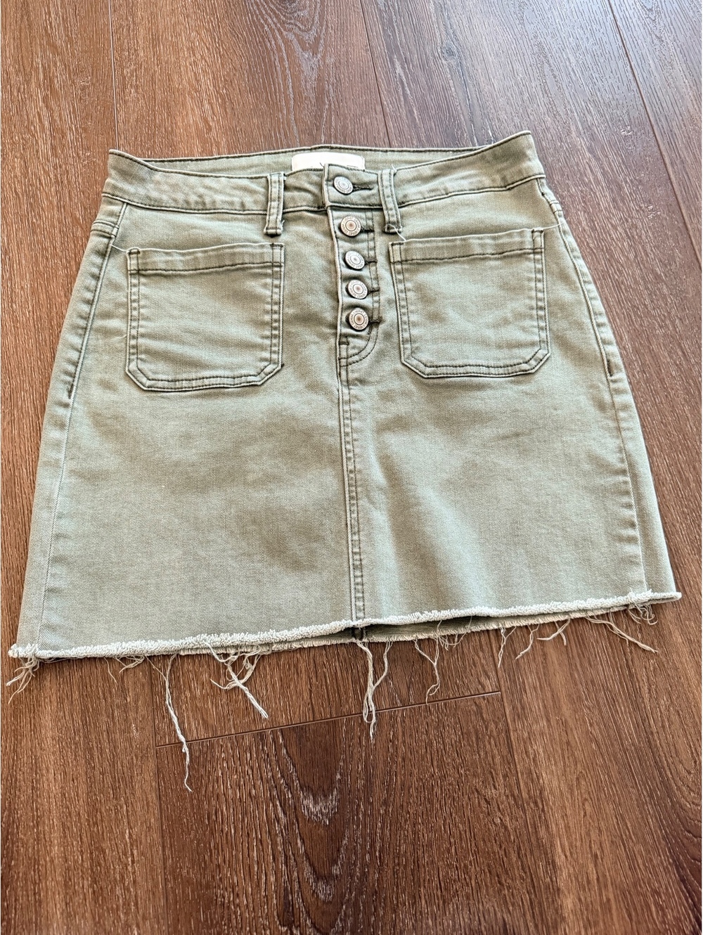Vervet Olive Green Button Fly Denim Mini Skirt Small Raw Hem Utility Y2K